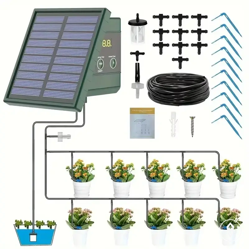 Solar-Tropfbewässerungssystem mit Schlauch und Tropfspitzen für Hochbeete und Balkonpflanzen