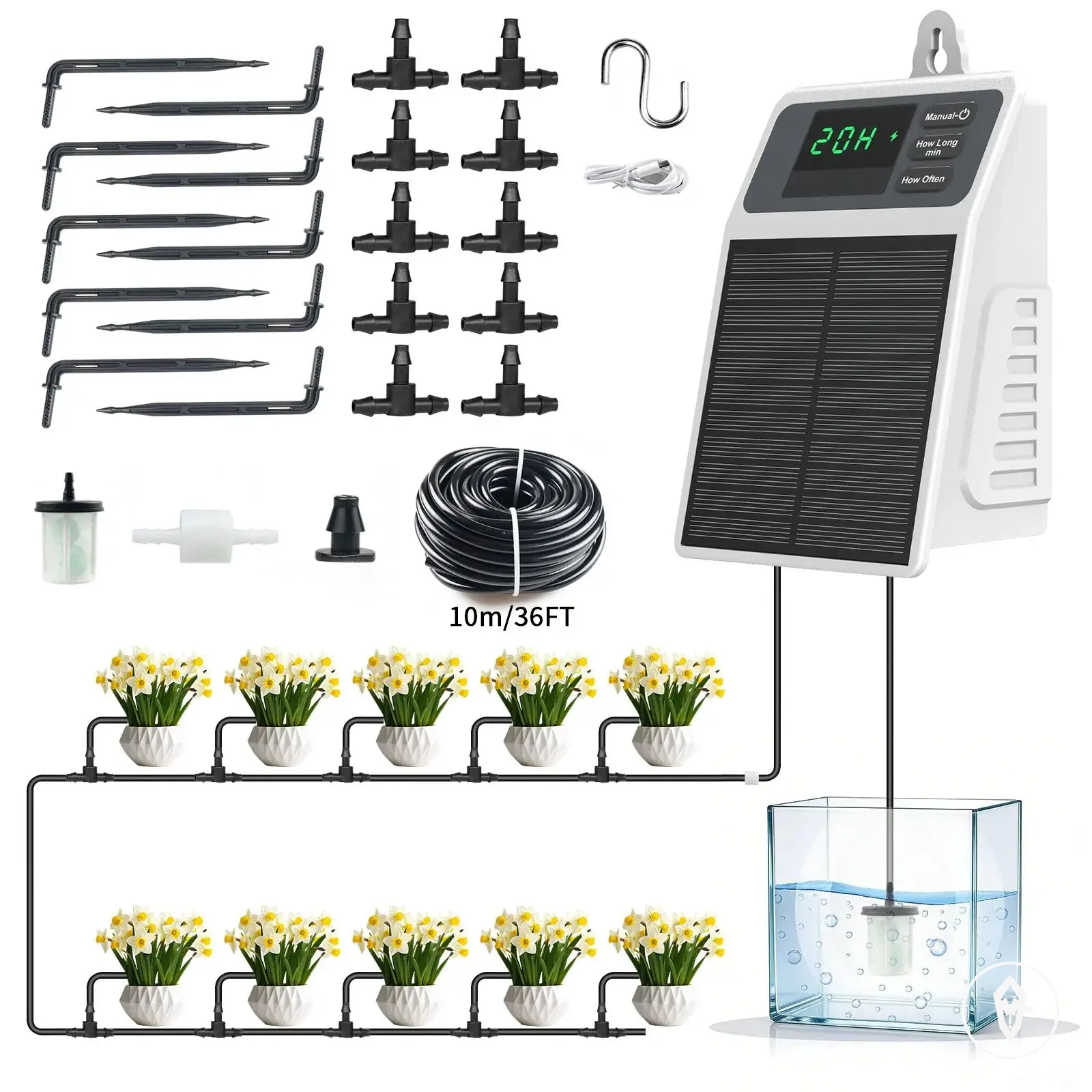 Système solaire d’irrigation goutte-à-goutte pour maison, balcon, serre et plantes suspendues