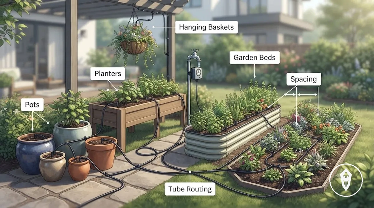 Compatibilité des kits d arrosage automatique avec les pots, jardinières, paniers suspendus et plates-bandes
