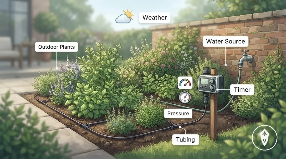 Installation d arrosage automatique extérieur montrant les facteurs de compatibilité des zones de jardin exposées