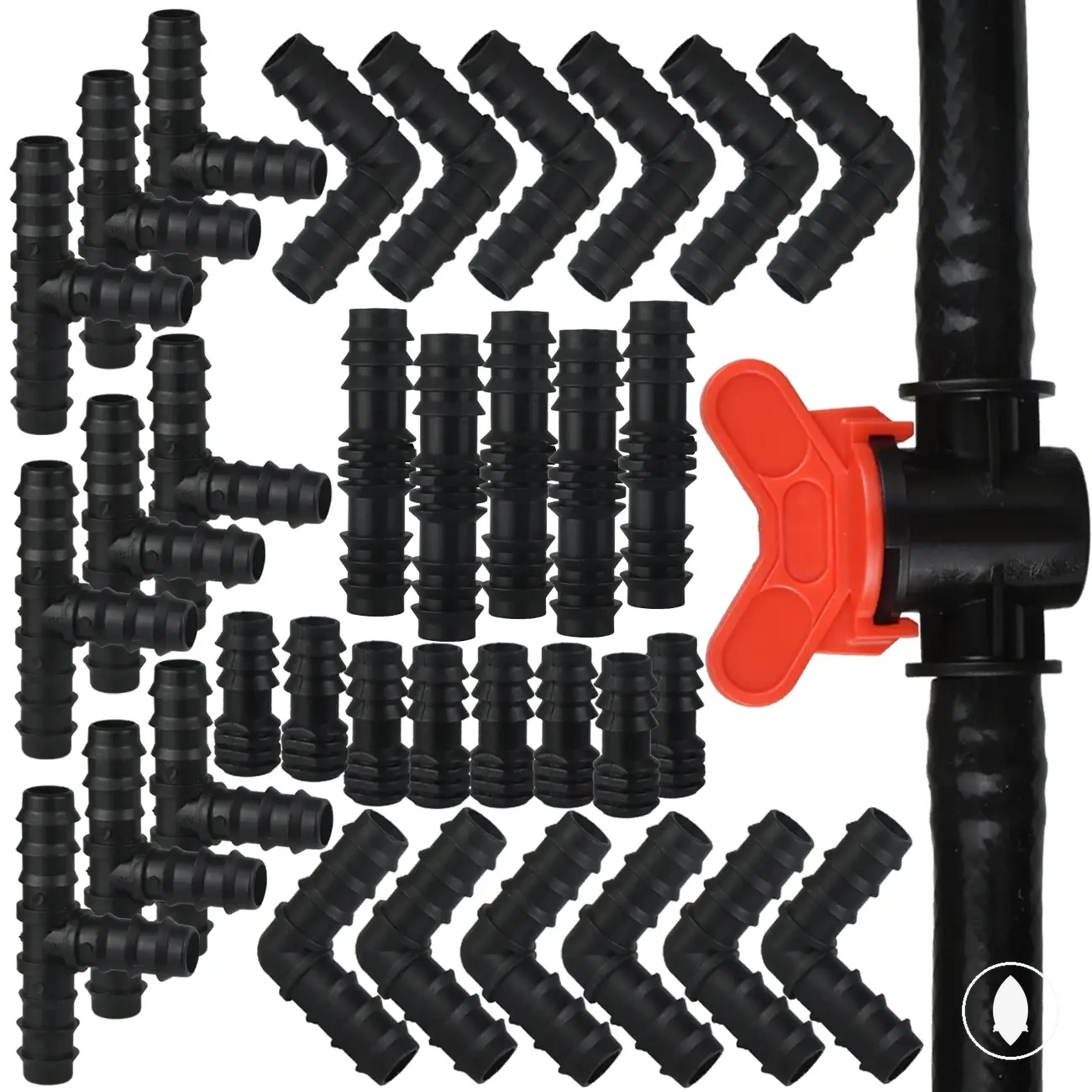 Kit de raccords 1/2 pouce pour irrigation goutte à goutte avec manchons, T, coudes et bouchons