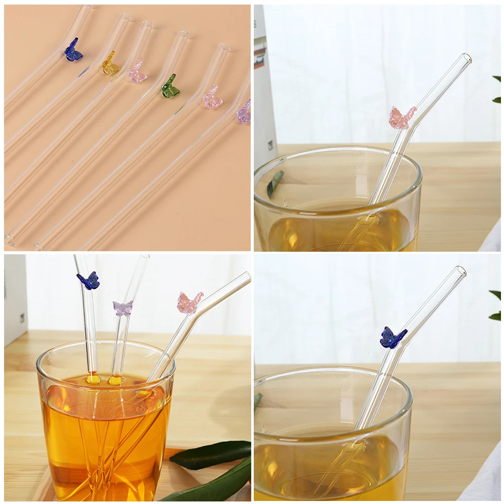 Paille en verre réutilisable avec papillon