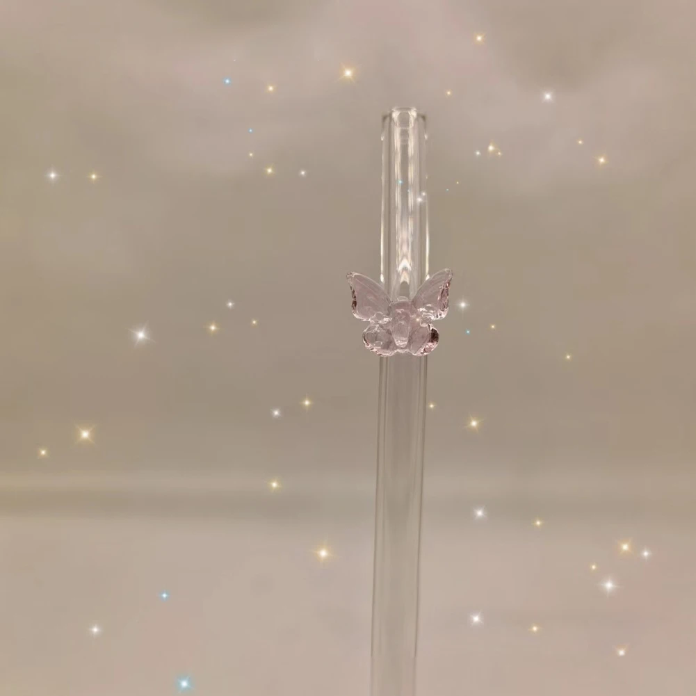 Paille en verre réutilisable avec papillon