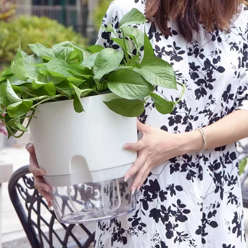 Pot de fleurs en plastique transparent à double couche avec corde en coton d'arrosage