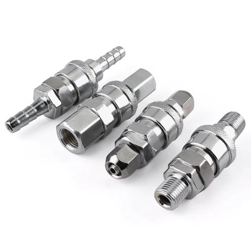 Raccord Pneumatique Rapide Type C Pour Tube PU 8 Mm OD - Acier Plastique, Bille Inox, Valve Auto-obturante, Pour Compresseurs