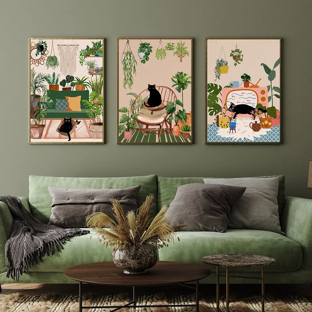 Épingles à Chapeau Chat Et Plante - Lot De 4, émail, Alliage, Décoration Cadeau Amusant