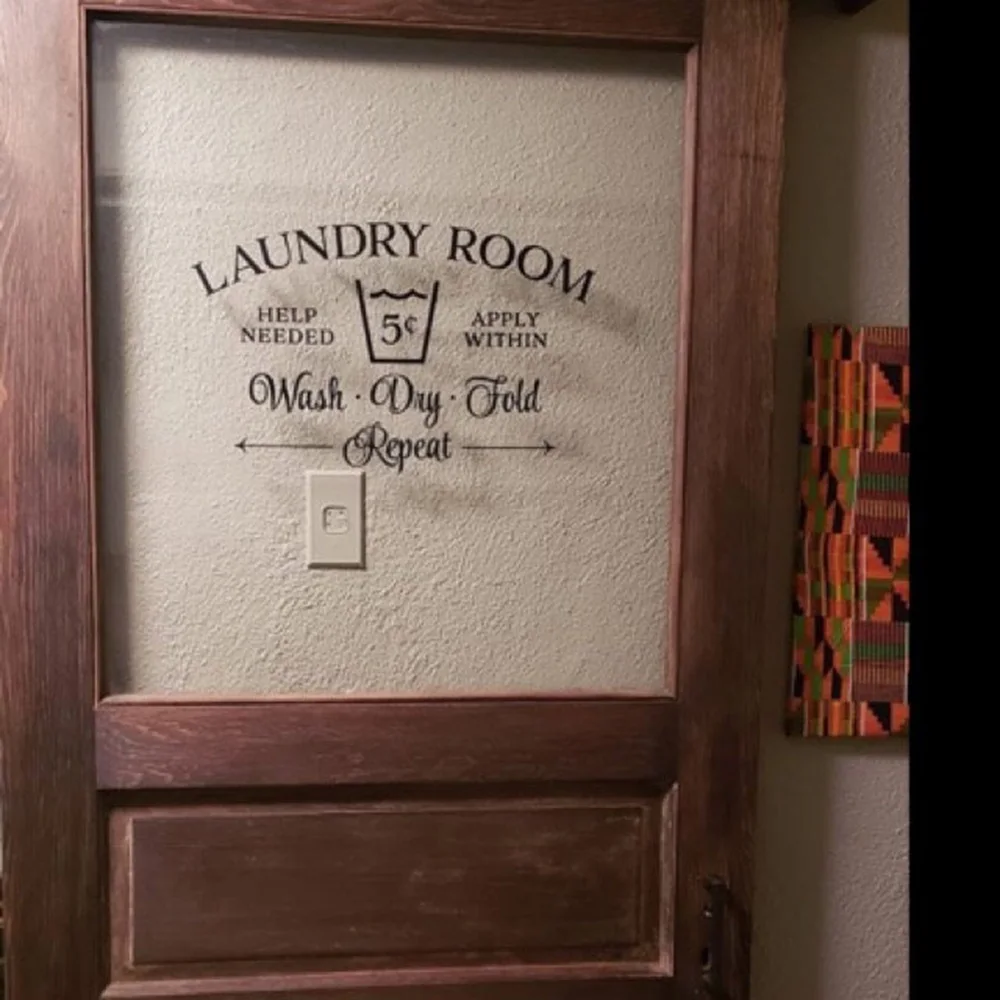Autocollant Mural 'LAUNDRY' Imperméable Et Amovible - 30 X 15 Cm, Lettrage Noir - Décoration Pour Porte De Buanderie