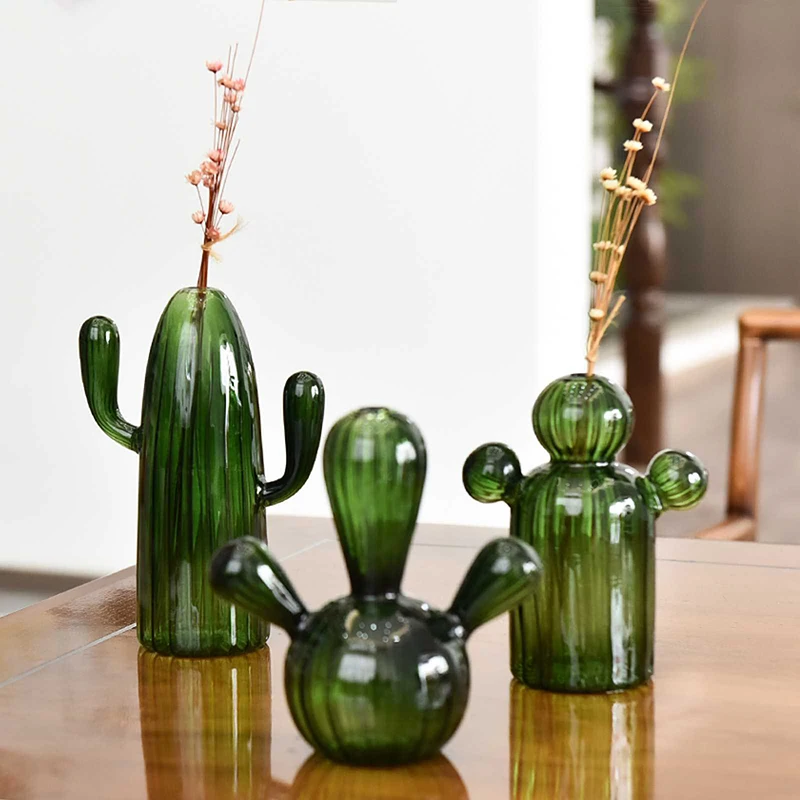 Vase En Verre Motif Cactus - Décoration Moderne Pour Fleurs Ou Plantes Hydroponiques - 15,5x12x6,3 Cm