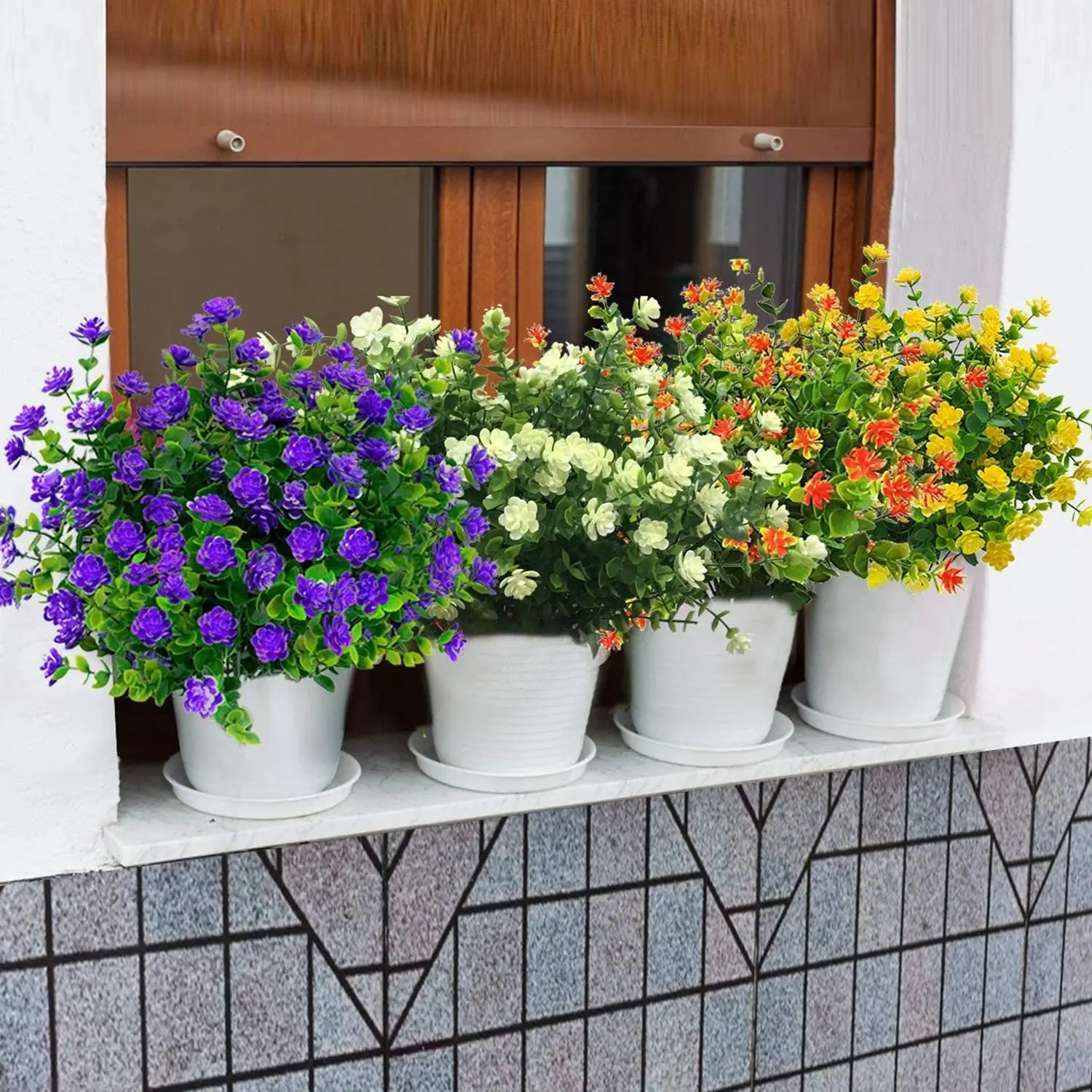 Fleurs artificielles en plastique résistant aux UV