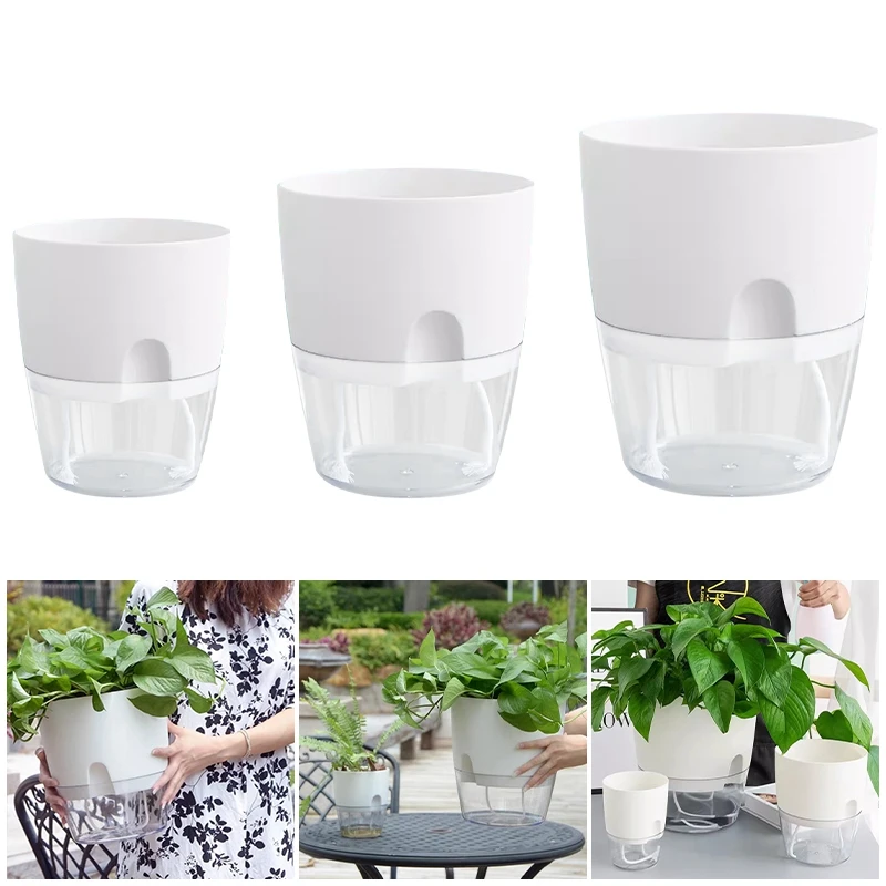 Pot de fleurs en plastique transparent à double couche avec corde en coton d'arrosage