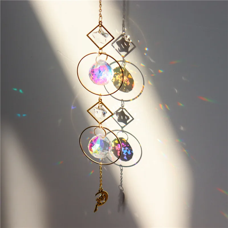 VIXDA 1 Pc Cristal Carillon éolien étoile Lune Attrape-Soleil carillons éoliens plaqué Perles colorées Prisme capteur de rêves Suspendu Goutte Maison Jardin décor