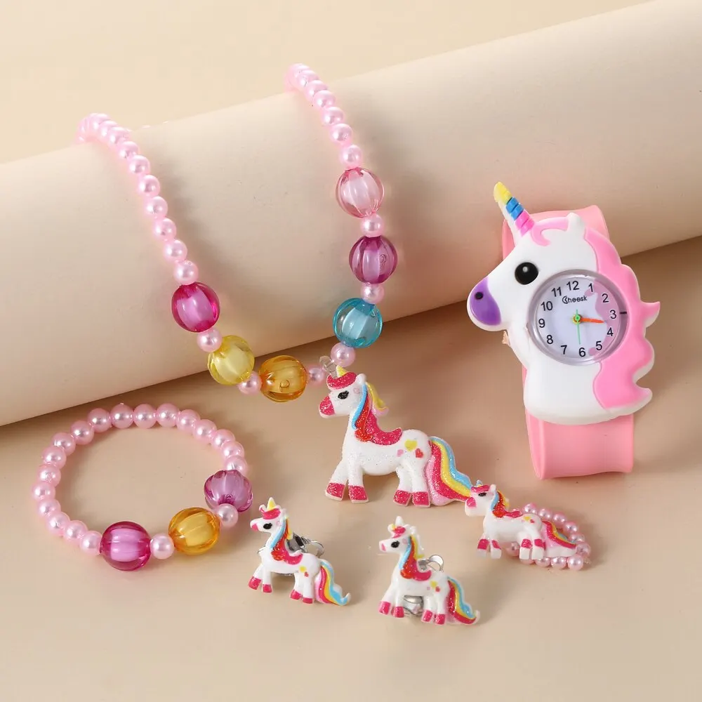 Ensemble Bijoux Enfants 4 Pièces Papillon - Collier, Bracelet, Barrettes En Bois, Pour Filles