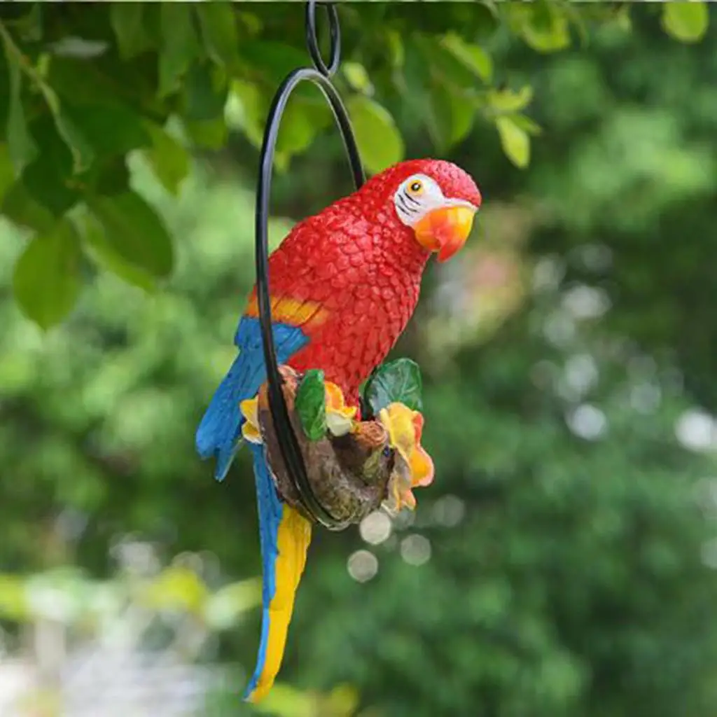 Vivid Parrot Statue Perch on Metal Ring Garden Sculpture Lawn Ornament