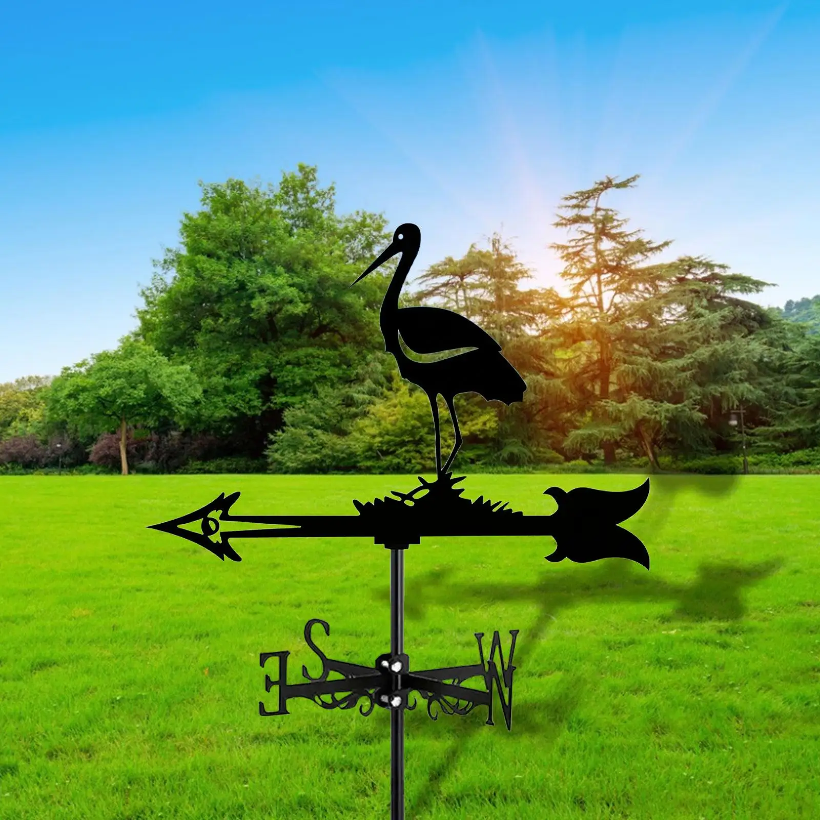 Metal Crane Roof Weather Vane Decoration Wind Measuring Tool Weathervane Wind Direction Indicator for Garden Sheds Fences Sturdy