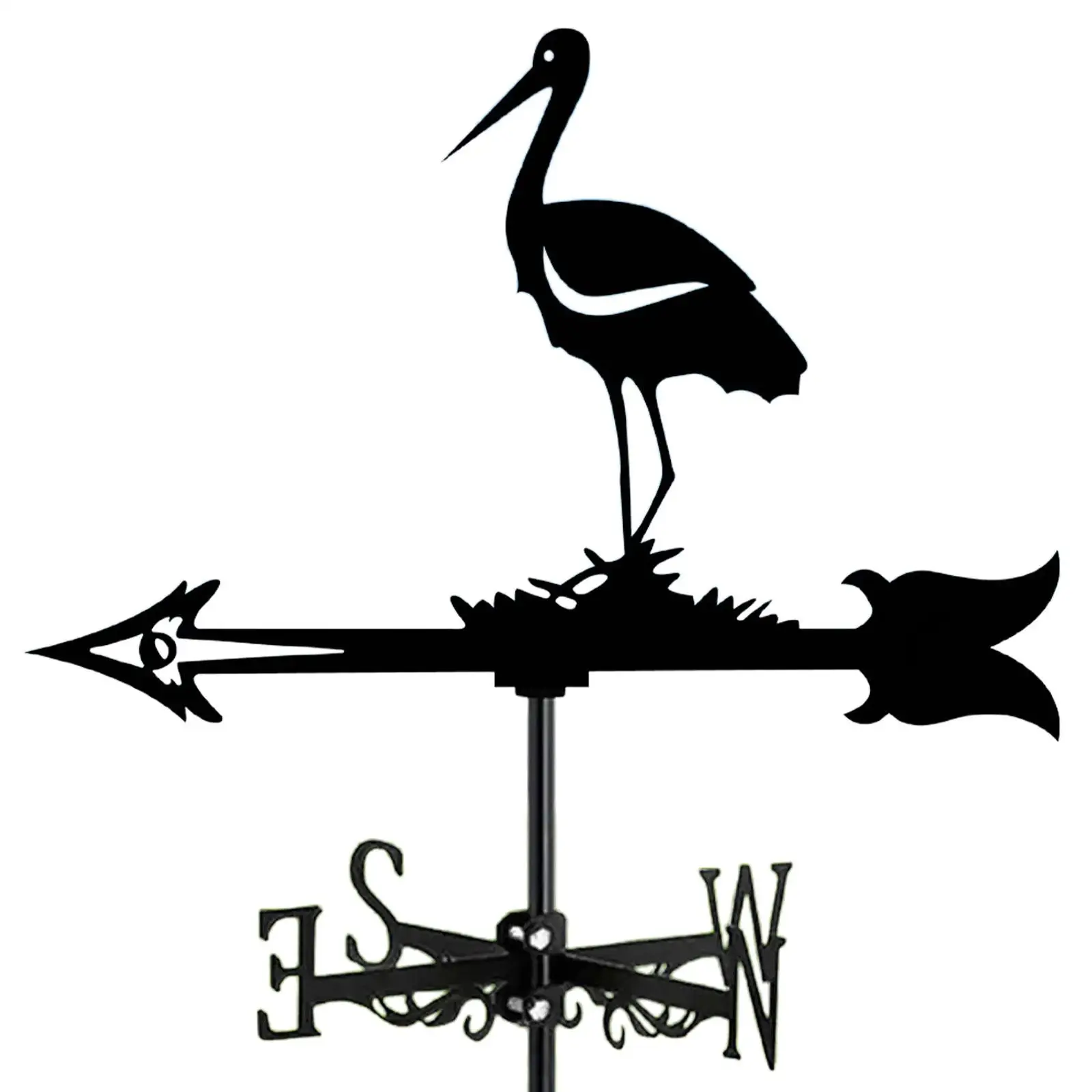 Metal Crane Roof Weather Vane Decoration Wind Measuring Tool Weathervane Wind Direction Indicator for Garden Sheds Fences Sturdy