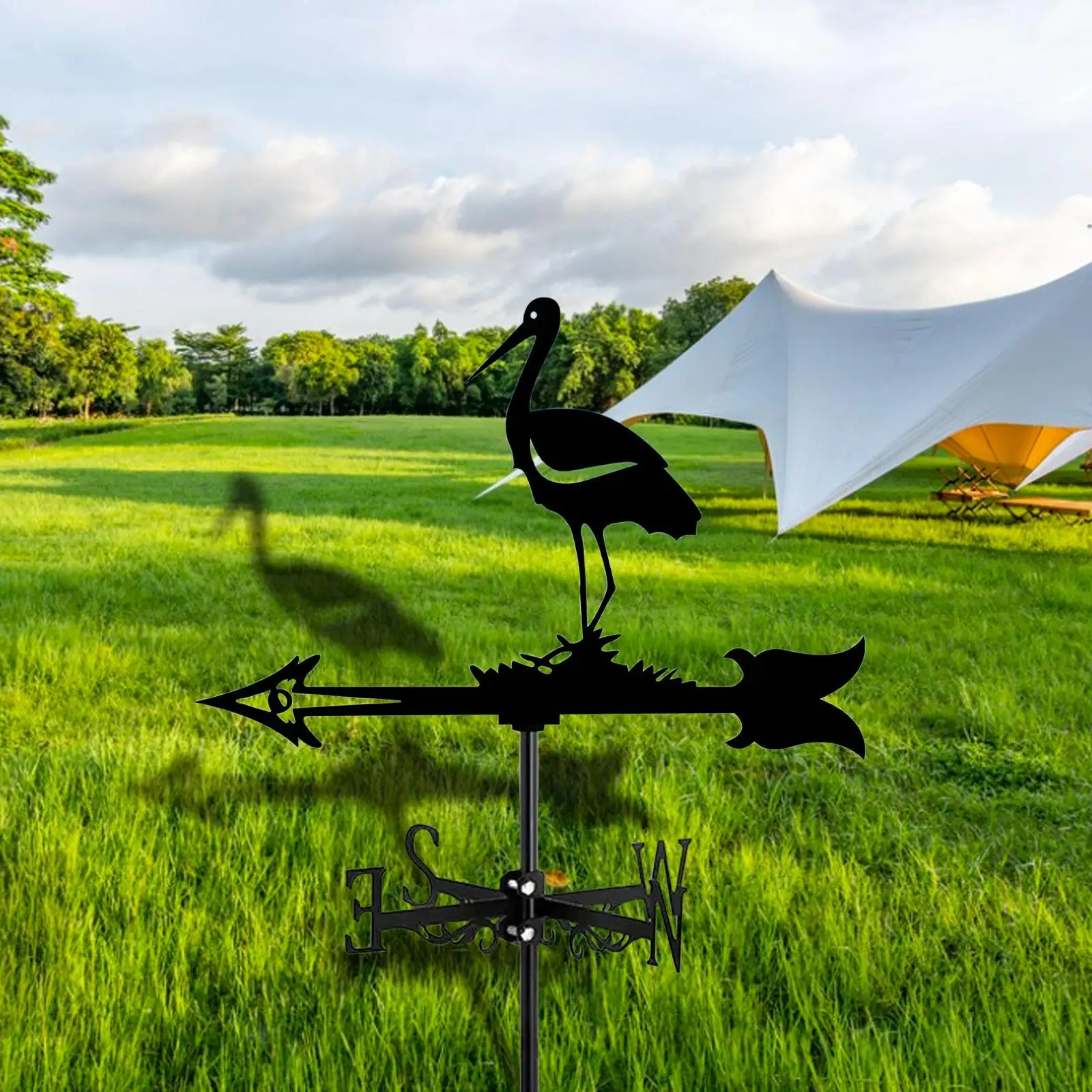 Metal Crane Roof Weather Vane Decoration Wind Measuring Tool Weathervane Wind Direction Indicator for Garden Sheds Fences Sturdy