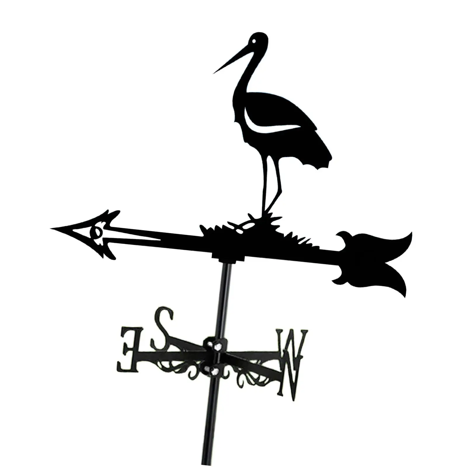 Metal Crane Roof Weather Vane Decoration Wind Measuring Tool Weathervane Wind Direction Indicator for Garden Sheds Fences Sturdy