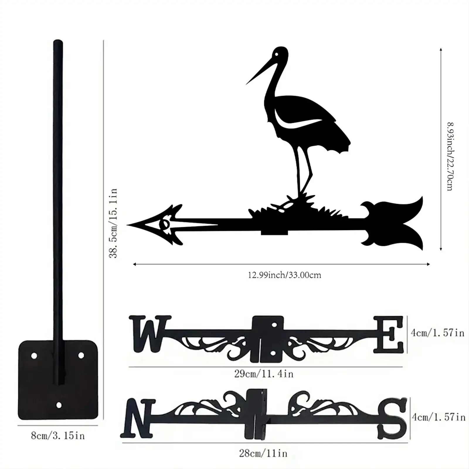 Metal Crane Roof Weather Vane Decoration Wind Measuring Tool Weathervane Wind Direction Indicator for Garden Sheds Fences Sturdy