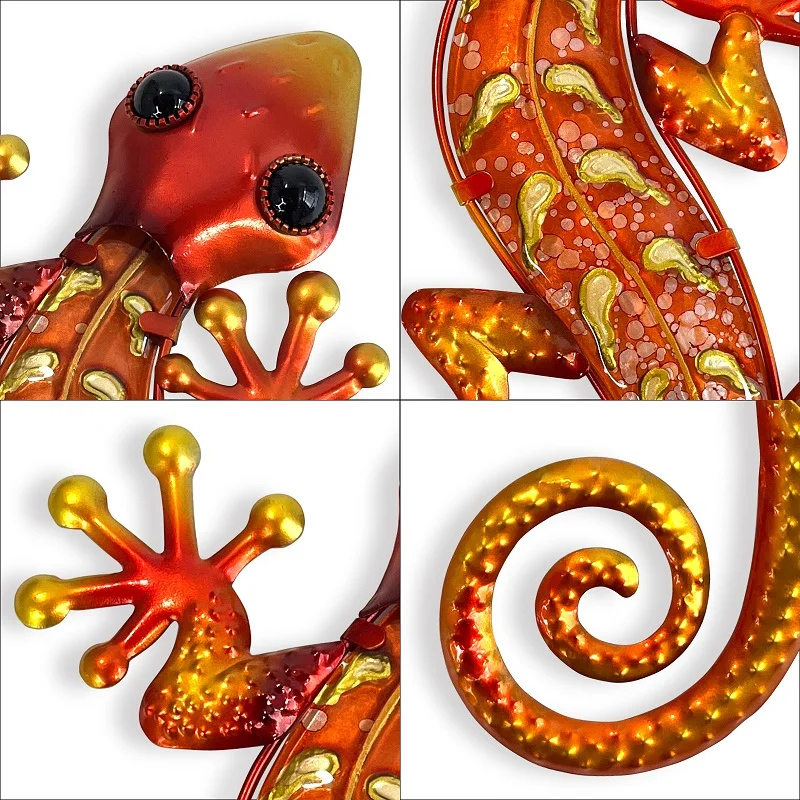 Gecko Wall Art Suspendu Décoration Murale En Métal, 3D Lézard Sculpture
