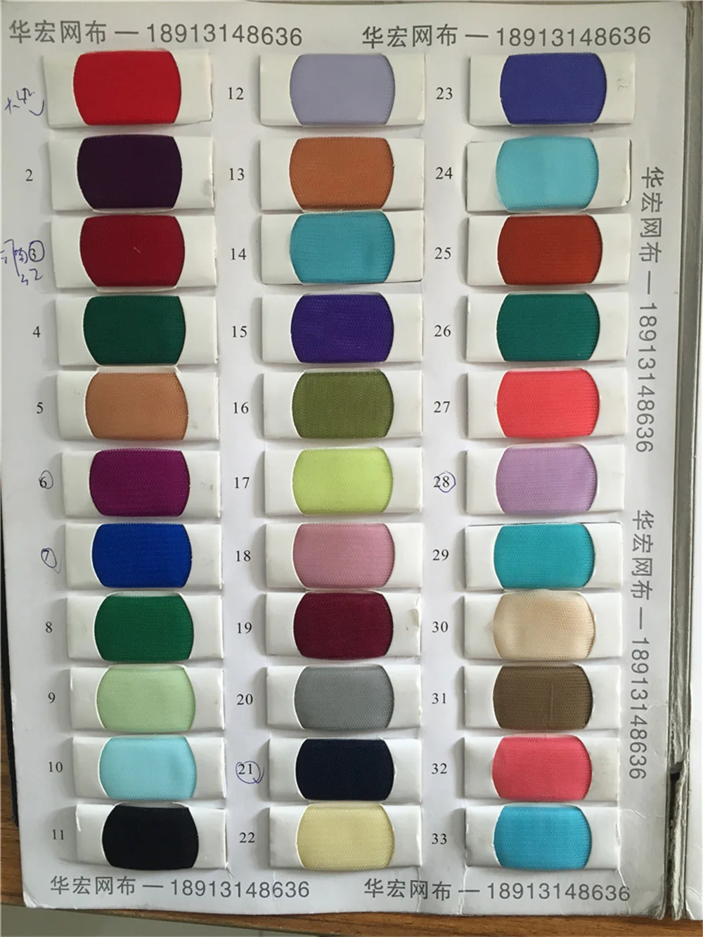 Tableau des couleurs